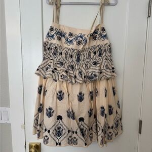 Agua Bendita Cream and Blue Embroidered Dress - Salvador Jarron